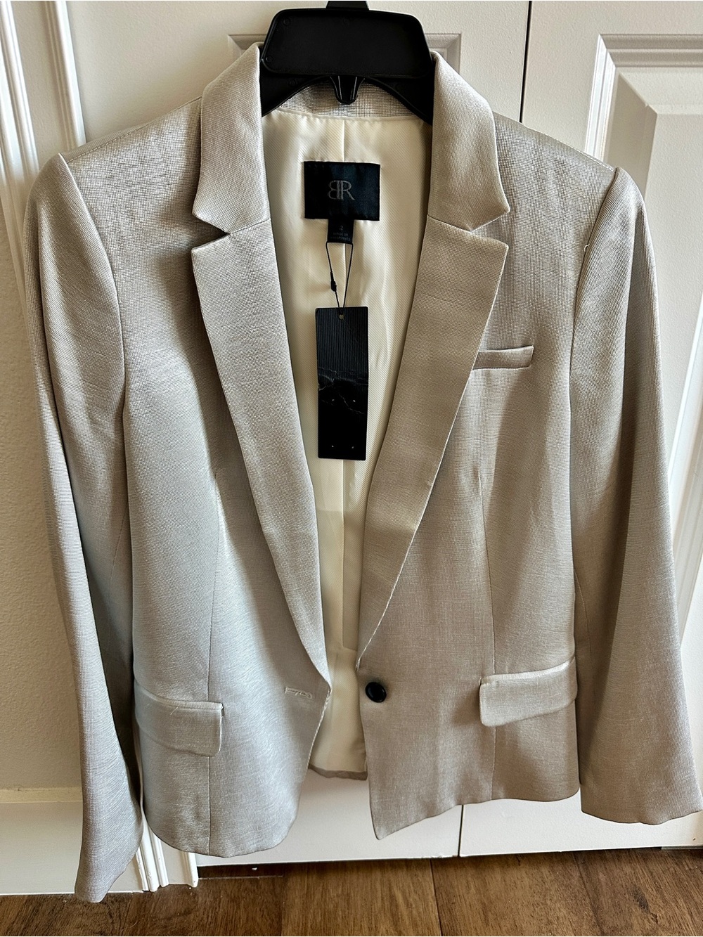 NWT Banana Republic Monogram Silver Satin Blazer size 2